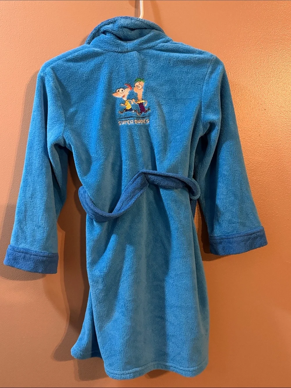 Vintage Phineas and Ferb Plush Robe with Character Embroidery